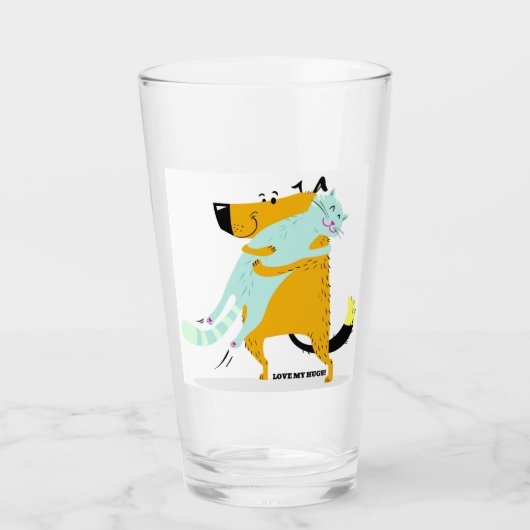 475ml. Pint-Glas mit Hund- und Katzen-Umarmung Glas (Vorderseite)