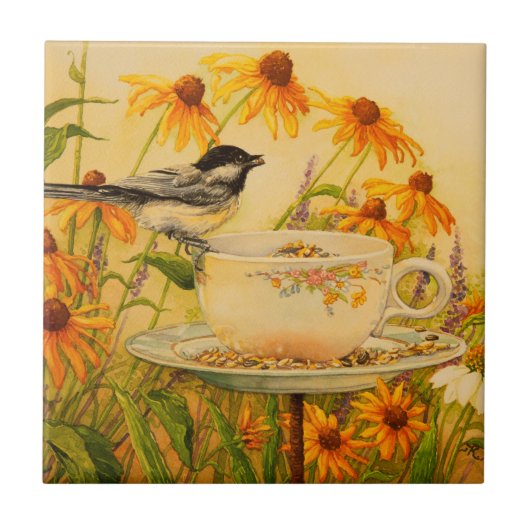 4773 Chickadee auf Teacup Fliese (Vorderseite)