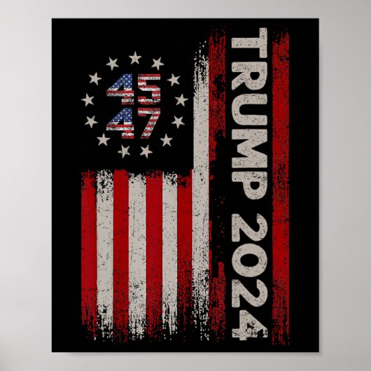 47 Donald Trump 2024: Amerikanische Fahne 2024 Wah Poster (Vorne)