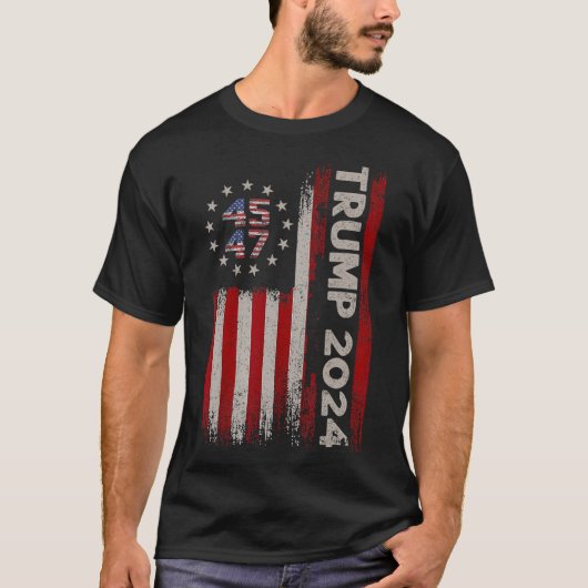 47 Donald Trump 2024: Amerikanische Fahne 2024 Wah T-Shirt (Vorderseite)
