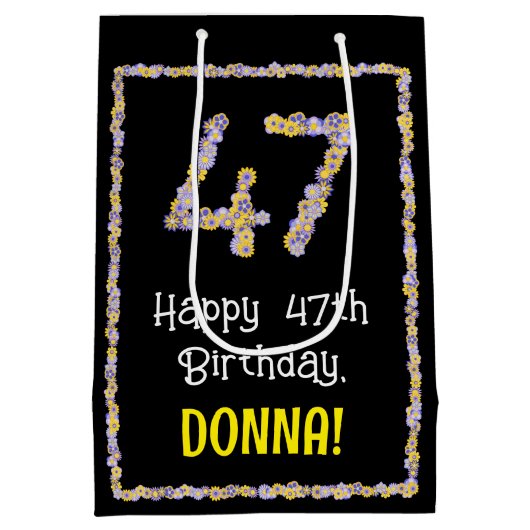 47. Geburtstag: Blumennummer, Individuelle Name, B Mittlere Geschenktüte (Rückseite)