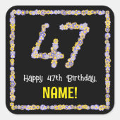 47. Geburtstag: Blumennummer, Individuelle Name, B Quadratischer Aufkleber (Vorderseite)
