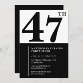 47. Geburtstag Einladungen Schwarz-Weiß-Elegant (Vorne/Hinten)
