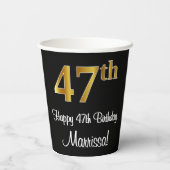 47. Geburtstag - Elegante Luxuriöse Imitate Gold L Pappbecher (Rückseite)