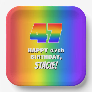 47. Geburtstag: Farbenfroh, Fun Rainbow Pattern #  Pappteller