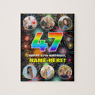 47. Geburtstag: Fun Rainbow #, Individuelle Name + Puzzle