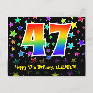 47. Geburtstag: Fun Stars Pattern, Regenbogen 47,  Postkarte