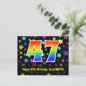 47. Geburtstag: Fun Stars Pattern, Regenbogen 47,  Postkarte (Stehend Vorderseite)