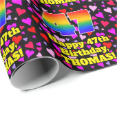 47. Geburtstag: Loving Hearts Pattern, Regenbogen  Geschenkpapier (Rolleneckpunkt)