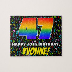 47. Geburtstag — Lustige, bunte Musik-Symbole & „4 Puzzle