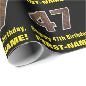 47. Geburtstag: Name & Imitate Holzkörnmuster "47" Geschenkpapier (Rolleneckpunkt)