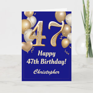 47. Geburtstag Navy Blue und Gold Balloons Confett Karte