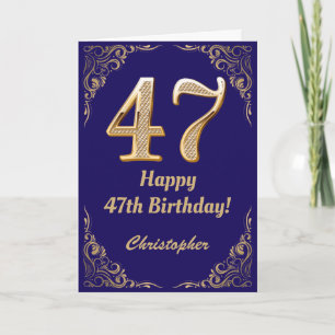 47. Geburtstag Navy Blue und Gold Glitzer Frame Karte
