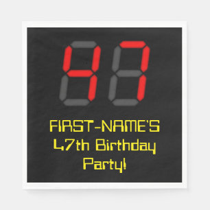 47. Geburtstag: Red Digital Clock Style "47" + Nam Serviette