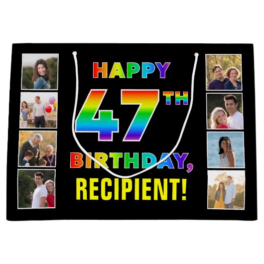 47. Geburtstag: Regenbogentext, benutzerdefinierte Große Geschenktüte (Vorderseite)