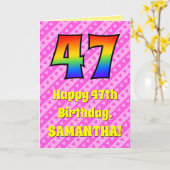 47. Geburtstag: Rosa Streifen & Herz, Regenbogen # Karte (Gelbe Blume)