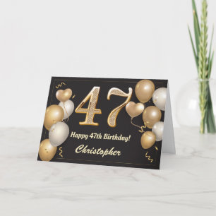 47. Geburtstag Schwarz und Gold Ballons Geburtstag Karte