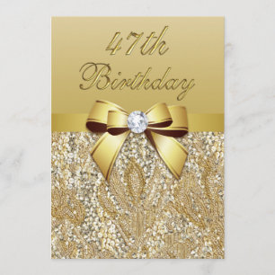 47. Geburtstags-Gold-Imitate-Sequins und Bow Einladung