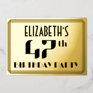 47. Geburtstagsfeier: Art Deco-Look „47“ und Name Folieneinladung