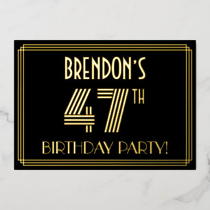 47. Geburtstagsparty — Art Deco Stil "47" + Name Folieneinladung