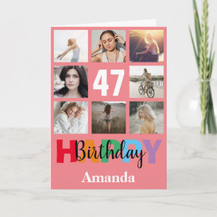 47. Happy Birthday Foto Collage Moderne rosa Karte