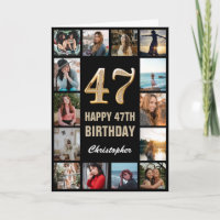47. Happy Geburtstag Schwarz und Gold Foto Collage