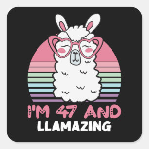 47 Jahre alter Tag Llamazing Llama 47. Geburtstag Quadratischer Aufkleber