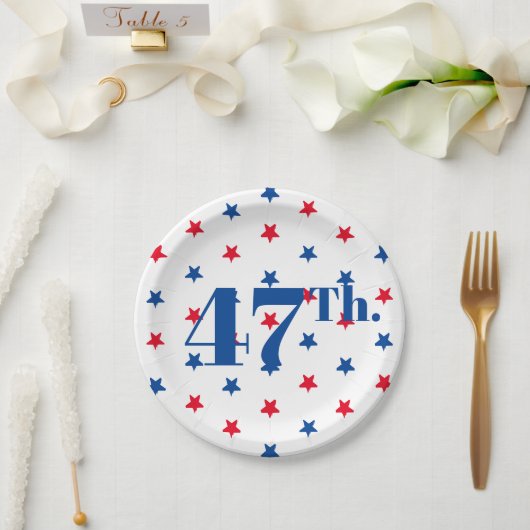 47 Präsident rot-weiße und blaue Sterne patriotisc Pappteller (Hochzeit)