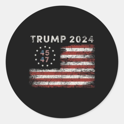 47 Trump 2024 Amerikanische Flagge 3 Runder Aufkleber (Vorderseite)