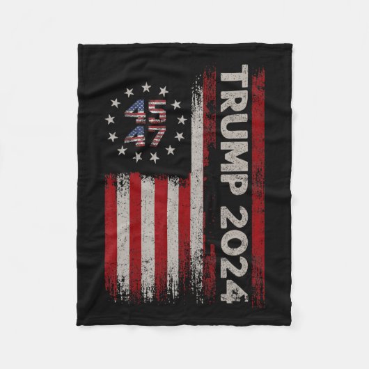 47 Trump 2024 Amerikanische Flagge Fleecedecke (Vorderseite)