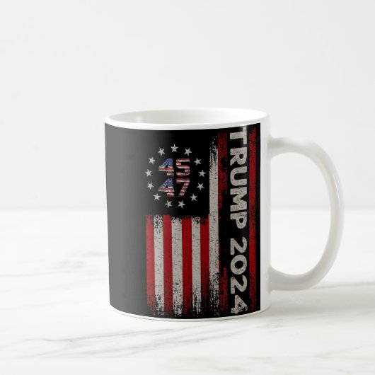 47 Trump 2024 Amerikanische Flagge Kaffeetasse (Rechts)