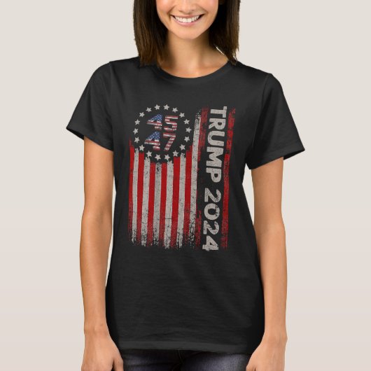 47 Trump 2024 Amerikanische Flagge T-Shirt (Vorderseite)