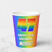 47th Birthday: Colorful, Fun Rainbow Pattern # 47 Pappbecher (Rückseite)