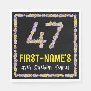 47th Birthday: Floral Flowers Number, Custom Name Serviette