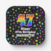 47th Birthday: Fun Stars Pattern and Rainbow “47” Pappteller (Vorderseite)