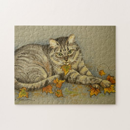 4872 Katze mit Herbstlauben Puzzle (Horizontal)