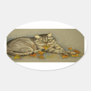 4872 Katzenaufkleber für Herbst Ovaler Aufkleber