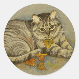 4872 Katzenaufkleber für Herbst Runder Aufkleber