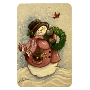 4886 Snowman Wreath-Kardinal Magnet