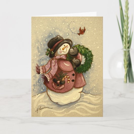 4886 Snowman Wreath Kardinal Weihnachten (Vorderseite)