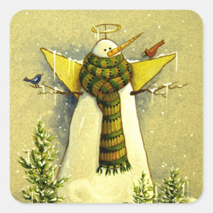 4894 Schneegel & Vögel Weihnachten Quadratischer Aufkleber