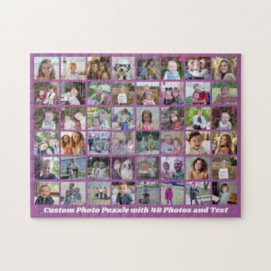48-Foto-Collage-Raster - Skripttext - lila Puzzle (Horizontal)