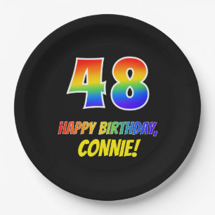 48. Geburtstag: Bold, Fun, Simple, Rainbow 48 Pappteller