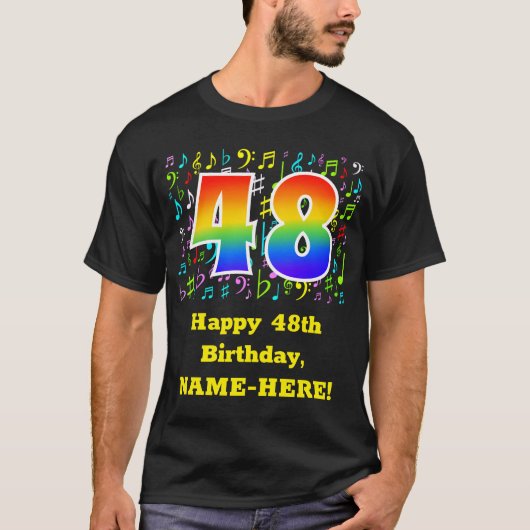 48. Geburtstag: Farbige Musiksymbole, Regenbogen 4 T-Shirt (Vorderseite)