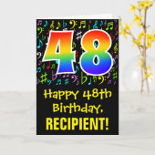 48. Geburtstag: Farbige Musiksymbole + Regenbogen Karte (Gelbe Blume)