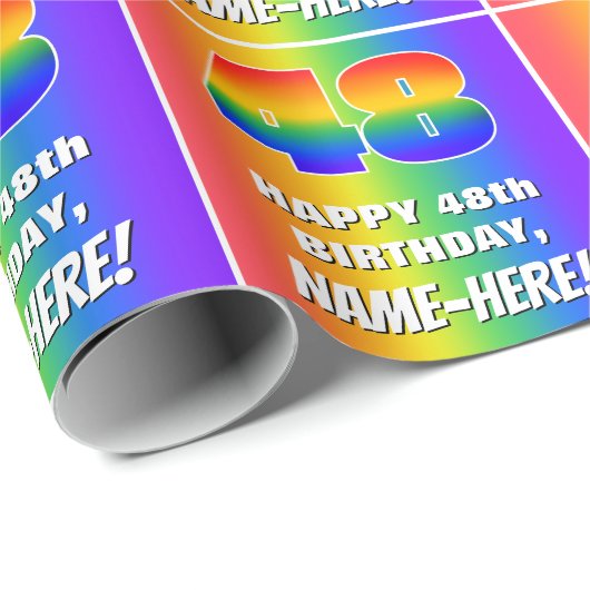 48. Geburtstag: Farbiges, lustiges Regenbogenmuste Geschenkpapier (Rolleneckpunkt)
