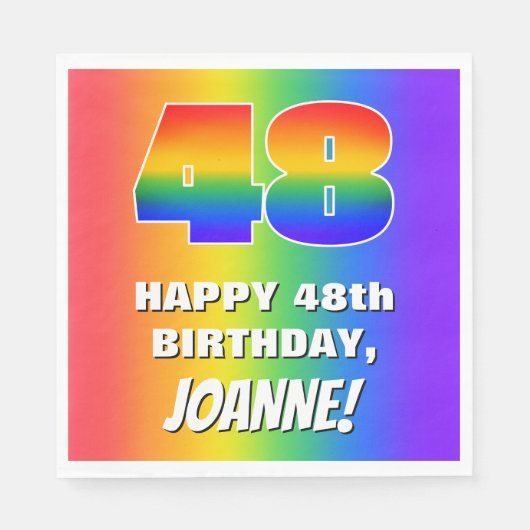 48. Geburtstag: Farbiges, lustiges Regenbogenmuste Serviette (Vorderseite)