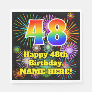 48. Geburtstag: Fun Fireworks Muster + Regenbogen Serviette