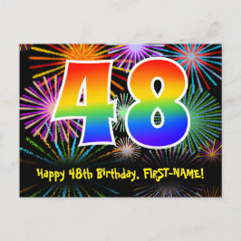 48. Geburtstag - Fun Fireworks Pattern + Regenboge Postkarte