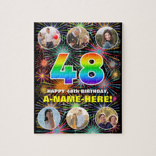48. Geburtstag: Fun Rainbow #, Individuelle Name + Puzzle (Vertikal)